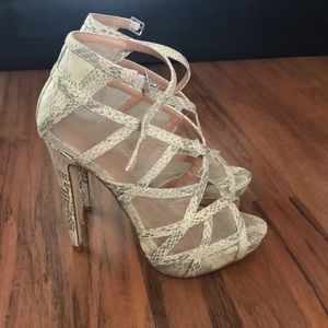 White snake skin heels